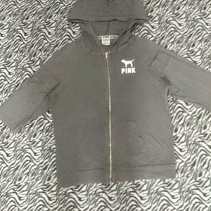 Victoria's secret PINK full zip hoodie. Gray with white detailing. Worn 4 times.